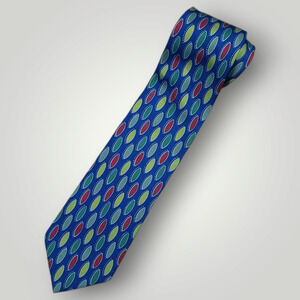 Valentino Cravatte Neck Tie Mens 53x4 Vtg Italian Silk MCM Oval Geometric AOP